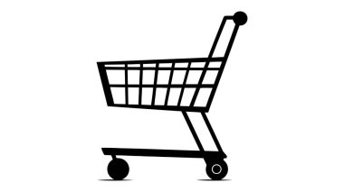 Alışveriş arabası simgesi siyah vektörü. Alışveriş arabası ikonu. Alışveriş arabası. İş simgesi