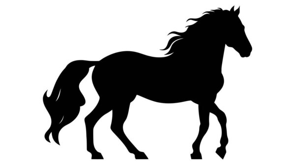 Black silhouette of horse. Vector illustration isolated on white background.