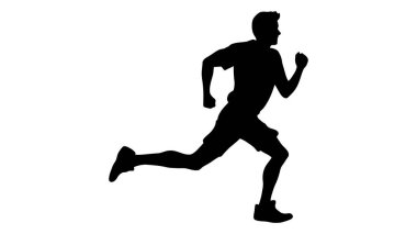 Koşan adam silueti. Spor etkinliği simgesi ya da sembol. Atletin logosu. Atletik sporlar. Koşan ya da koşan adam. Maraton yarışı. Hız kavramı. Koşucu figürü. Fitness siyah vektör çizimi.