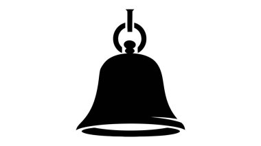 Kara çan ikonu. Taslak tarzı. Beyaz arkaplanda izole edilmiş web tasarımı için uyarı çan vektör simgesi