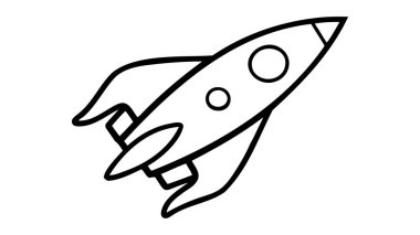Ateş ikonlu bir roket gemisi. Uçan roket ikonu. Uzay yolculuğu. Projeyi başlatma işareti. Yaratıcı fikir sembolü. Vektör illüstrasyonu.