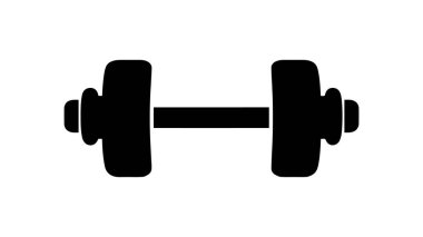 Beden eğitimi ikonu için Dumbbell, vektör illüstrasyonunda siyah işaret tasarımı.