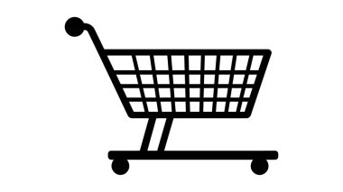 Alışveriş sepeti, sedye süpermarkette izole düz web mobil simge. Vektör grafik illüstrasyon. Logo, logo.