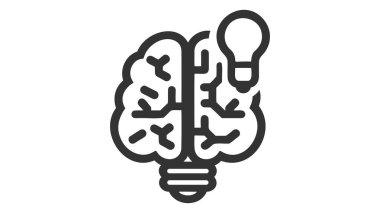 Yaratıcı fikir düz çizgi ikonu. Ampul vektör illüstrasyonundaki beyin. İnce bir yenilik, çözüm, eğitim logosu.