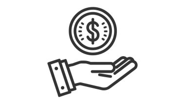 Eldeki madeni paralar - en düşük çizgi ağ simgesi. Basit vektör illüstrasyonu. Infographic, web sitesi veya uygulama konsepti.