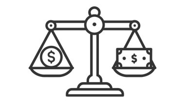 Bir tarafında bir dolar, diğer tarafında bir dolar banknot olan bir denge terazisinin vektör çizimi. Terazi dengede..