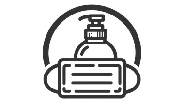 El dezenfektanı şişesinin maskesiyle vektör simgesi.