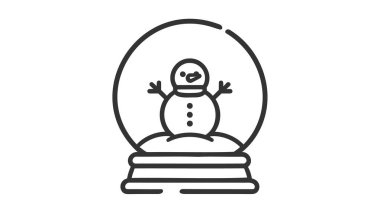 İçinde kardan adam olan bir kar küresi tasvir eden vektör ikonu. Kardan adamın kolları havada, önünde üç düğme ve havuç burnu olan neşeli bir ifadesi vardır..