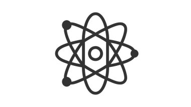 Yörüngede dönen elektronları olan biçimlendirilmiş bir siyah atom ikonu, beyaz arka planda bilimsel basitliğe sahip merkezi bir çekirdek sergiliyor..