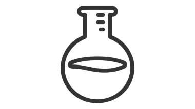 Kabaran sıvı içeren yuvarlak bir şişenin siyah vektör simgesi. Laboratuvar araştırmaları ve kimyasal deneylerin göstergesi..