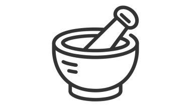 Bir havan ve tokmağın siyah çizilmiş vektör çizimi.