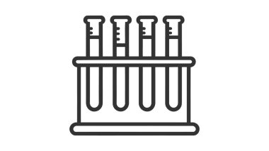 Ölçüm çizgileriyle işaretlenmiş bir test tüpü rafının basit siyah beyaz simgesi.