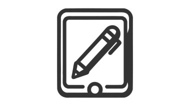 Grafik tablet düzenlenebilir çizgi çizimi simgesi beyaz arkaplan düz vektör illüstrasyonunda izole edildi. Piksel mükemmel. 64 x 64.