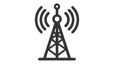 Sinyal dalgaları olan bir radyo kulesinin siyah çizilmiş vektör çizimi