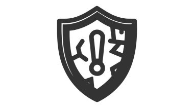 Beyaz üzerine ünlem ve kalkan işareti.