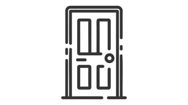 Gri arka planda izole edilmiş modaya uygun düz stil ikonu. Web siteniz için açık kapı sembolü, logo, uygulama, UI. Vektör illüstrasyonu, EPS10.