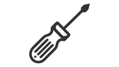 Beyaz arka planda izole edilmiş, ayrıntılı bir sapı olan yassı başlı bir tornavidayı siyah ve beyaz vektör çizimi.