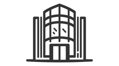 Ofis binası simgesi düz stil. Beyaz izole edilmiş arkaplanda daire vektör çizimi.