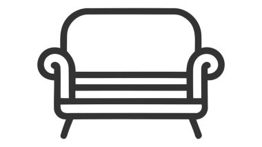 Retro kanepe çizgisi ikonu. Oturma odası mobilyası.