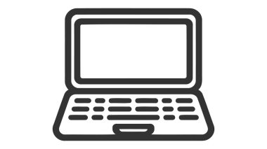 Laptop tek satır simgesi beyaz arkaplanda izole edildi.