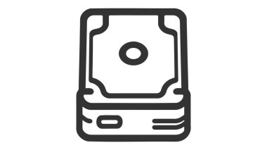 HDD çizgi simgesi, taslak vektör işareti, beyaz üzerine izole edilmiş doğrusal resim. Sabit disk sembolü, logo çizimi. Düzenlenebilir vuruş