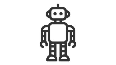 Robot çizgisi simgesi. Beyaz arkaplanda modaya uygun düz bir sembol. Tasarım için web şarkısı.