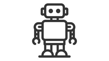 Robot çizgisi simgesi. Beyaz arkaplanda modaya uygun düz bir sembol. Tasarım için web şarkısı.
