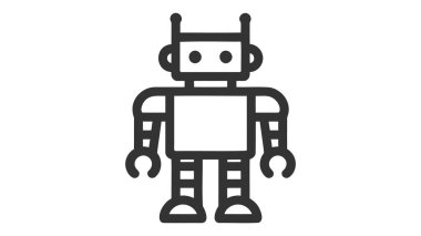 Robot çizgisi simgesi. Beyaz arkaplanda modaya uygun düz bir sembol. Tasarım için web şarkısı.