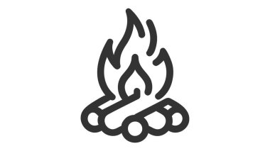 Kamp ateşi ikonu. Yakacak odun tabelasında şenlik ateşi yanıyor. Vektör.