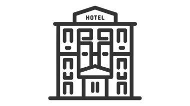 Hotel Icon beyaz arka plan üzerinde izole. İş, pazarlama, Internet kavramı için basit düz piktogram. Web sitesi tasarımı ya da hareket eden app için trendy modern vektör simgesi.