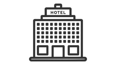 Hotel Icon beyaz arka plan üzerinde izole. İş, pazarlama, Internet kavramı için basit düz piktogram. Web sitesi tasarımı ya da hareket eden app için trendy modern vektör simgesi.