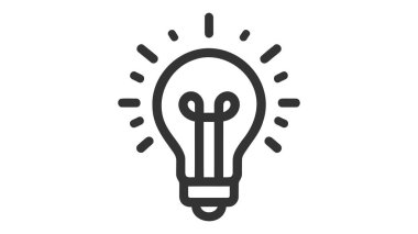 Yaratıcı fikir düz çizgi ikonu. Ampul vektör illüstrasyonundaki beyin. İnce bir yenilik, çözüm, eğitim logosu.