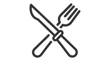 Çatal ve bıçak. doğrusal simge. Düzenlenebilir vuruşlu satır.