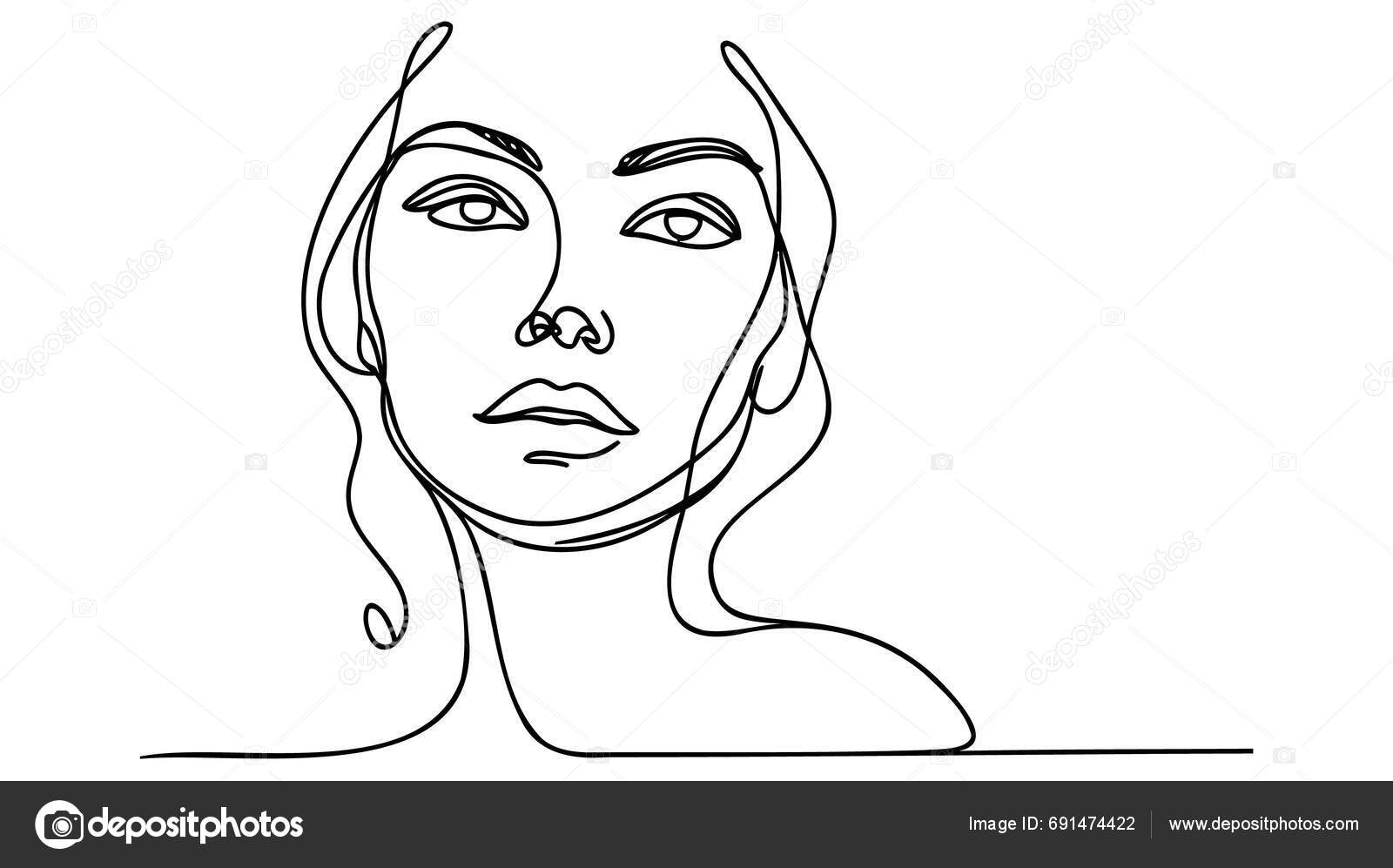 Minimalistic Silhouette Woman Face Black White White Background One ...