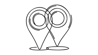 Konum göstergesi sürekli bir çizgi çiziyor. GPS navigasyon hattı rotası işaretlendi. Vektör illüstrasyonu beyazda izole edildi.