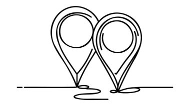 Konum göstergesi sürekli bir çizgi çiziyor. GPS navigasyon hattı rotası işaretlendi. Vektör illüstrasyonu beyazda izole edildi.