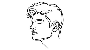 İnsan profilinin kesintisiz çizimi. Soyut Adam Yüzü Minimalist Güzellik Konsepti, Tişört Vektör İllüstrasyonu, Duvar Dekoru, Yazdırma, Poster, Grafikler. Erkek Başı Soyut Çizim Çizimi.