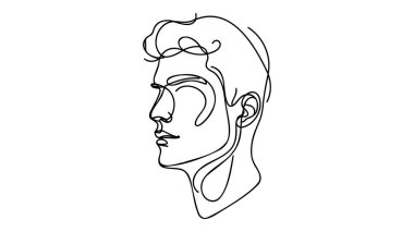 İnsan profilinin kesintisiz çizimi. Soyut Adam Yüzü Minimalist Güzellik Konsepti, Tişört Vektör İllüstrasyonu, Duvar Dekoru, Yazdırma, Poster, Grafikler. Erkek Başı Soyut Çizim Çizimi.