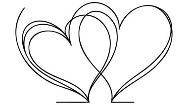 Sevgi işaretli iki kalp çizgisi. Basit doğrusal tarzda ince bukleler ve romantik semboller. Düzenlenebilir felç. Minimalist Doodle vektör çizimi