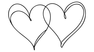 Sevgi işaretli iki kalp çizgisi. Basit doğrusal tarzda ince bukleler ve romantik semboller. Düzenlenebilir felç. Minimalist Doodle vektör çizimi