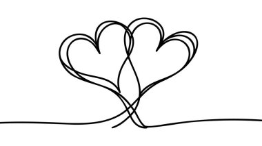 Sevgi işaretli iki kalp çizgisi. Basit doğrusal tarzda ince bukleler ve romantik semboller. Düzenlenebilir felç. Minimalist Doodle vektör çizimi