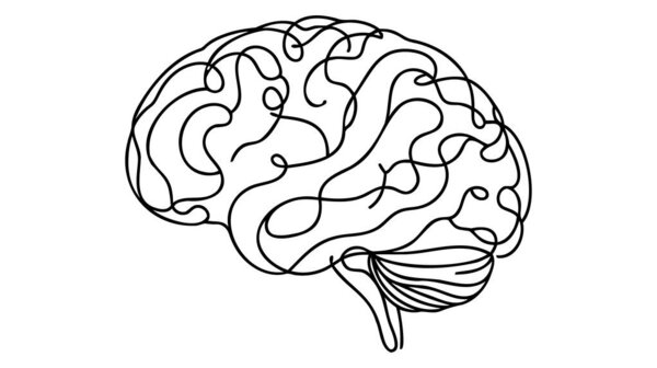 One line brain design silhouette. Logo design. Hand drawn minimalism style.