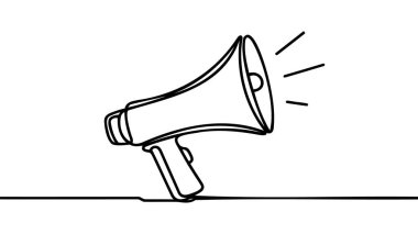Haber ve tanıtım vektörü illüstrasyonu için megafon hoparlörünün aralıksız tek satır çizimi.
