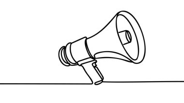 Haber ve tanıtım vektörü illüstrasyonu için megafon hoparlörünün aralıksız tek satır çizimi.