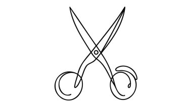 Makas tek sıra sanat, el çizimi aralıksız kontür. Makas, çizim tarzı, minimalist tasarım. Düzenlenebilir felç. İzole edilmiş. Vektör illüstrasyonu