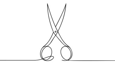 Makas tek sıra sanat, el çizimi aralıksız kontür. Makas, çizim tarzı, minimalist tasarım. Düzenlenebilir felç. İzole edilmiş. Vektör illüstrasyonu