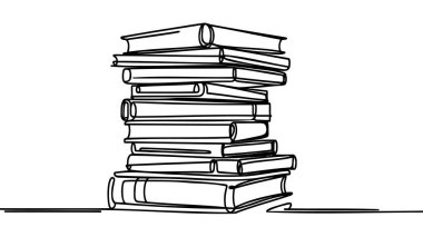 Kitap Yığını Aralıksız Çizgi İzole edilmiş Minimalist Moda Stili Vector Illustration White üzerine Siyah.