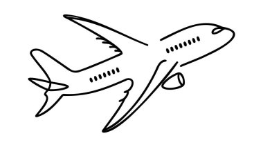 Beyaz arka planda bir çizgi çizen uçak. Uçak sürekli tek bir çizim yapıyor. Minimalist sınır tasarımı. Vektör illüstrasyon çizgisi sanat biçimi.