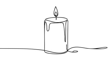Sürekli yanan bir mum çizgisi. Siyah çizgi basit minimalist grafik izole vektör çizimi.