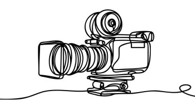 Eski klasik video oynatıcının aralıksız çizimi. Klasik analog film projektörü konsepti tek bir çizgi sanat tasarımı grafik çizimi illüstrasyonu